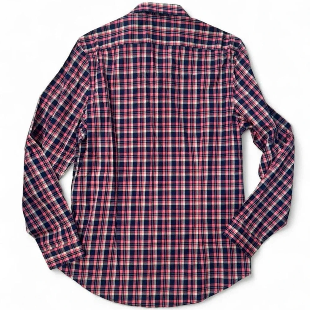 NWT Paisley & Gray Slimfit pink and navy plaid button-up shirt‎ Size L